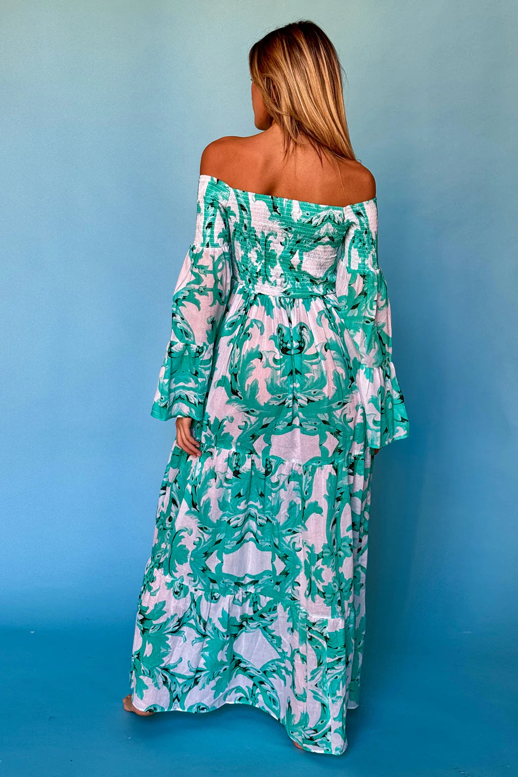 Long dress with off-the-shoulders