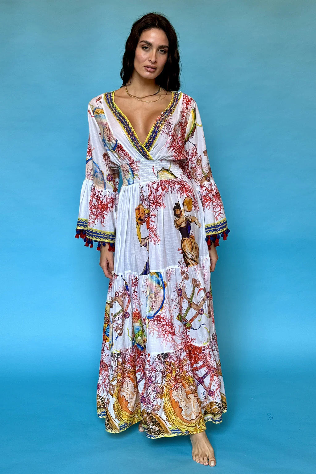 Long dress with V-neck 100% Cotton