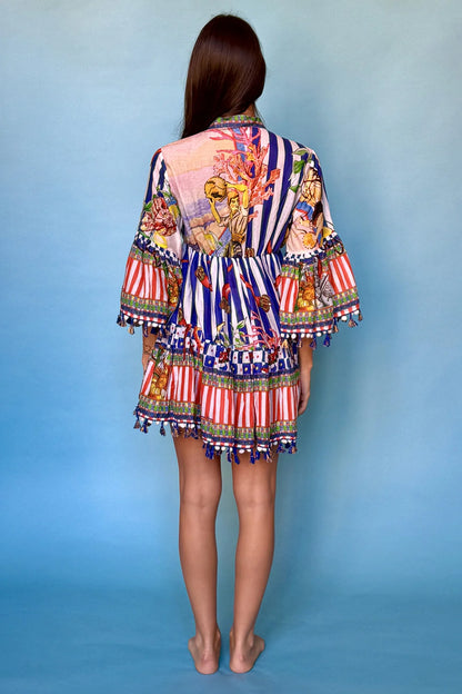Short dress with mandarin collar