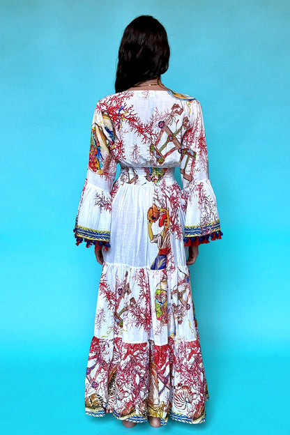 Long dress with V-neck 100% Cotton